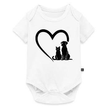 Dog Puppy and Baby Cat Heart, Animal Dog Cat Heart - Baby Premium short-sleeve bodysuit - white - Front