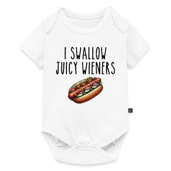 Ich schlucke saftige Wiener | Witzig, Sarkastisch, Lustig - Baby Premium Kurzarmbody - Weiß - Vorne