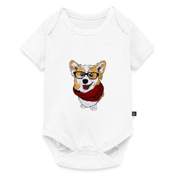 witzig guckender britischer Corgi Geschenkidee - Baby Premium Kurzarmbody - Weiß - Vorne