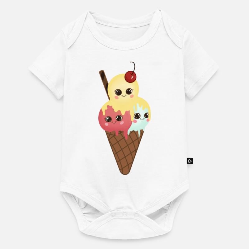 Witzige Eiskugeln in der Waffel - Baby Premium Kurzarmbody - Weiß