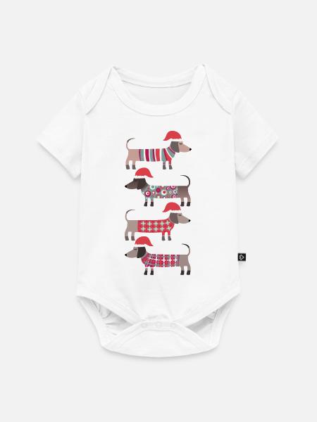 Weihnachtsdackel Wiener Hunde mit Nikolausmützen - Baby Premium Kurzarmbody - Weiß