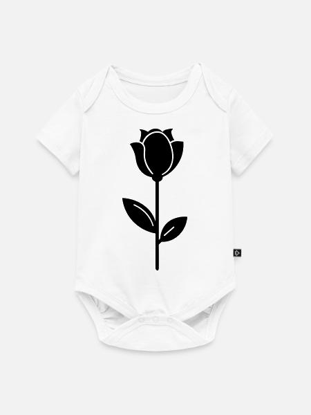 Rosa Blume - Baby Premium Kurzarmbody - Weiß