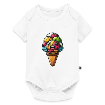Große bunte leckere lustige lachende Eistüte - Baby Premium Kurzarmbody - Weiß - Vorne