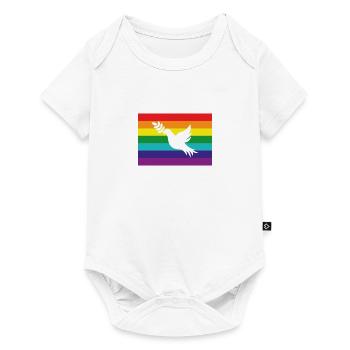Weiße Taube auf LGBTQ Flagge Pride Flag - Baby Premium Kurzarmbody - Weiß - Vorne