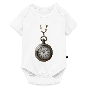 Antike vergoldete Uhr an Kette - Baby Premium Kurzarmbody - Weiß - Vorne