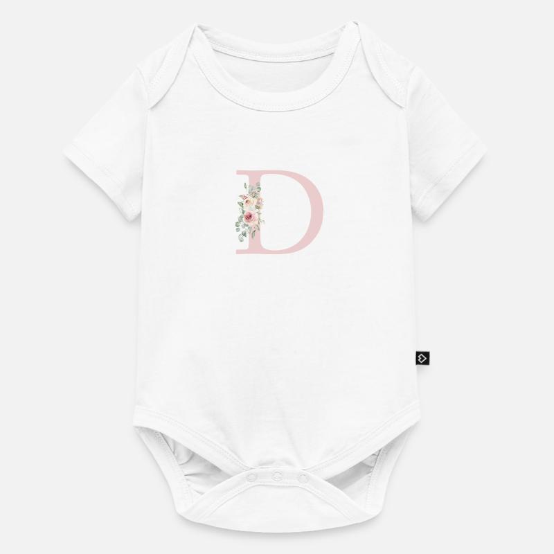 D| Monogramm | Eukalyptus-Pastell-Blumen-Blau - Baby Premium Kurzarmbody - Weiß