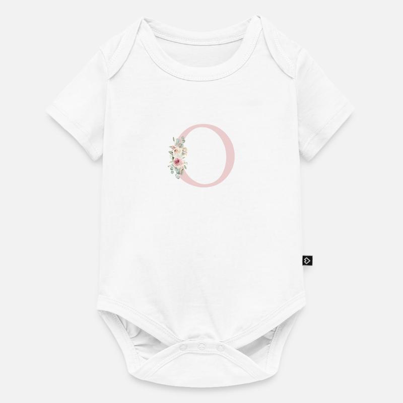 O| Monogramm | Eukalyptus-Pastell-Blumen-Blau - Baby Premium Kurzarmbody - Weiß