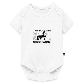 Junge mag Benchpress Ironic Gym Powerlifting - Baby Premium Kurzarmbody - Weiß - Vorne
