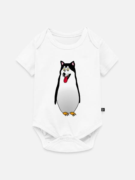 Pinguin Hund - Baby Premium Kurzarmbody - Weiß