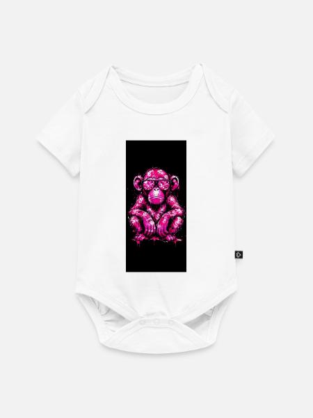 Rosa Graffiti-Affe mit Brille - Baby Premium Kurzarmbody - Weiß