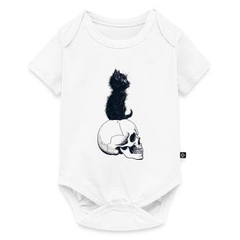 Cute kitten sitting on a skull - Baby Premium short-sleeve bodysuit - white - Front