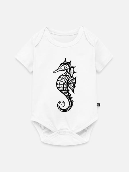 Seepferdchen – Line Art in Schwarz-Weiss - Baby Premium Kurzarmbody - Weiß