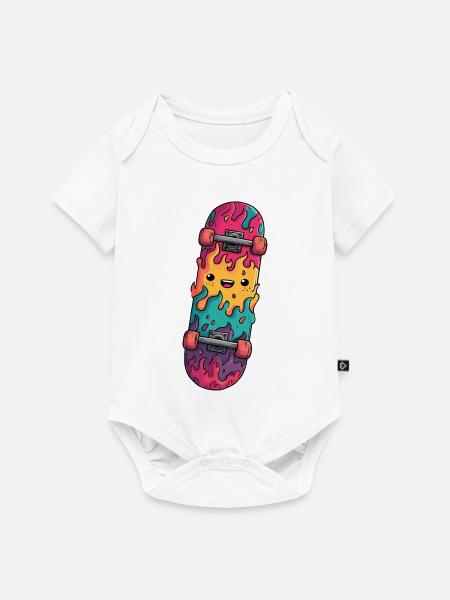 Flammen-Skateboard Lachendes Gesicht - Baby Premium Kurzarmbody - Weiß