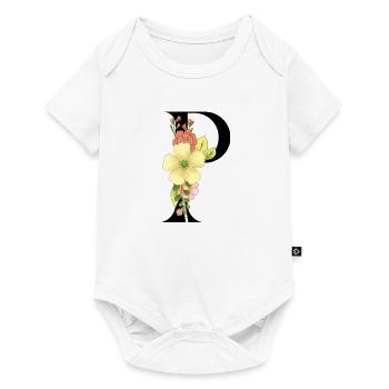 Elegant letter 'P' with flowers - Baby Premium short-sleeve bodysuit - white - Front
