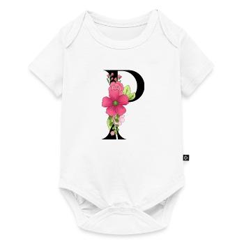 Elegant letter 'P' with flowers - Baby Premium short-sleeve bodysuit - white - Front