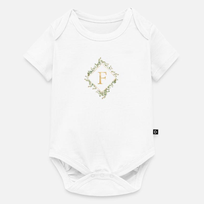F Monogramm Eukalyptus Kranz - Baby Premium Kurzarmbody - Weiß