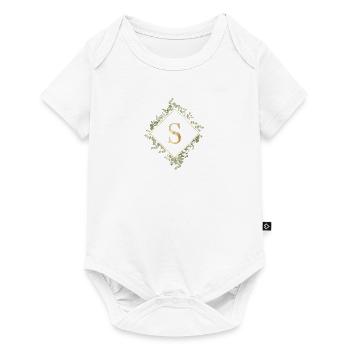S Monogramm Eukalyptus Kranz - Baby Premium Kurzarmbody - Weiß - Vorne