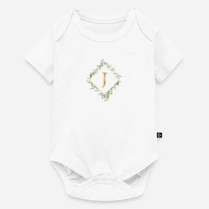 J Monogramme Couronne d’Eucalyptus - Body à manches courtes Premium Bébé - blanc