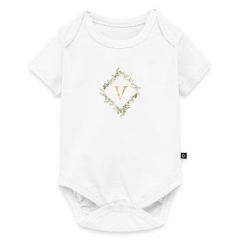 V monogramme Couronne d’Eucalyptus - Body à manches courtes Premium Bébé - blanc - Devant