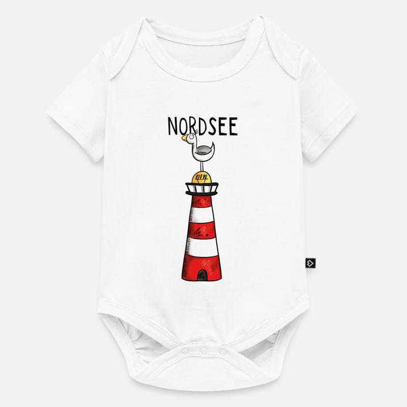 Nordsee Leuchtturm - Möwe - Comic - Geschenk - Baby Premium Kurzarmbody - Weiß