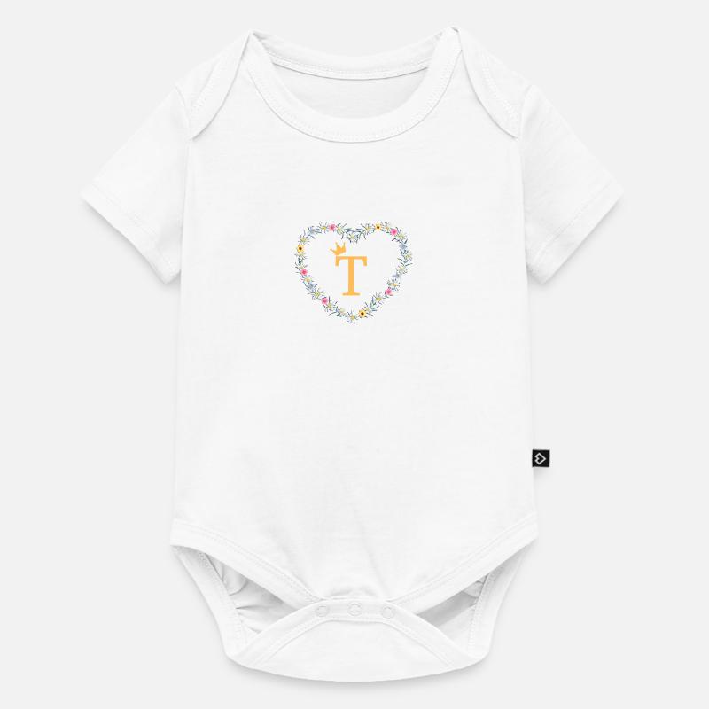 Buchstabe T, Monogramm, Herz, personalisierbar - Baby Premium Kurzarmbody - Weiß