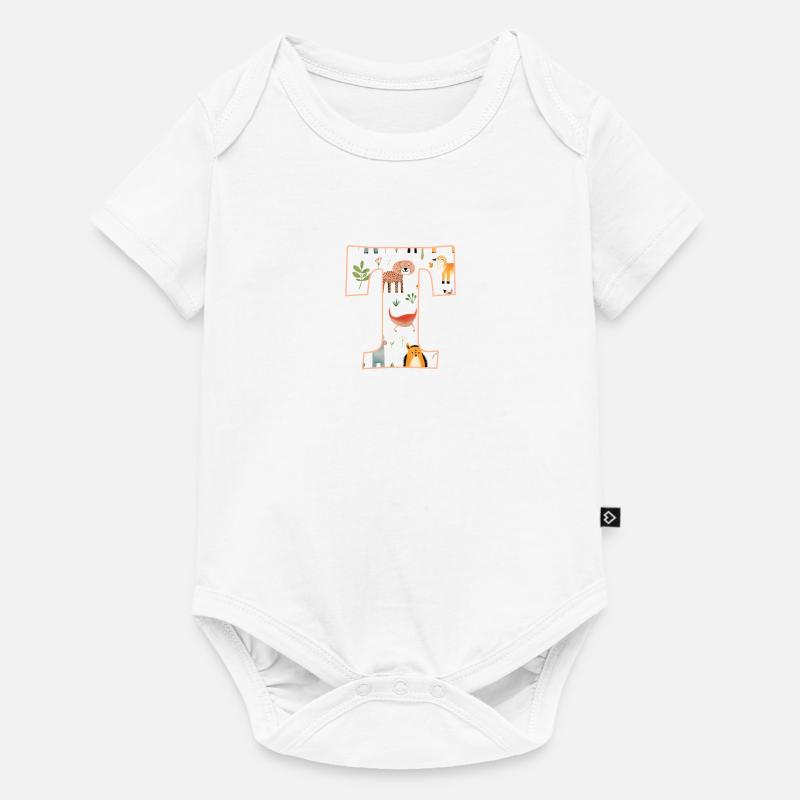 Buchstabe T, Monogramm, Tiermuster - Baby Premium Kurzarmbody - Weiß