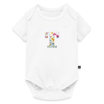 Lettre T, monogramme, motif floral - Body à manches courtes Premium Bébé - blanc - Devant