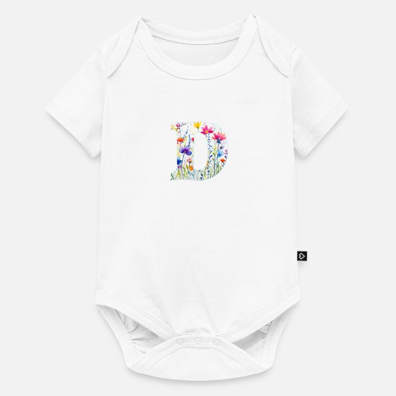 Buchstabe D, Monogramm, Blumenmuster - Baby Premium Kurzarmbody - Weiß