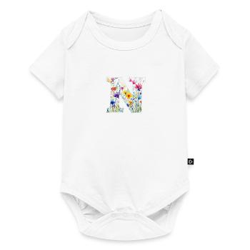 Buchstabe N, Monogramm, Blumenmuster - Baby Premium Kurzarmbody - Weiß - Vorne