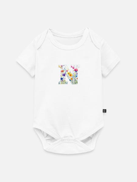 Buchstabe N, Monogramm, Blumenmuster - Baby Premium Kurzarmbody - Weiß