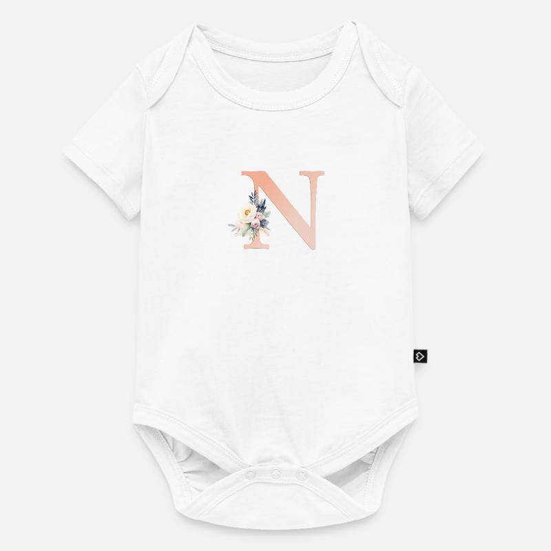 N Monogramm , Floral, Boho - Baby Premium Kurzarmbody - Weiß