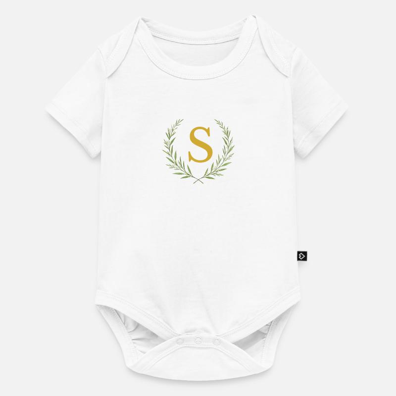 S Monogramm, Eukalyptus Kranz, personalisierbar - Baby Premium Kurzarmbody - Weiß