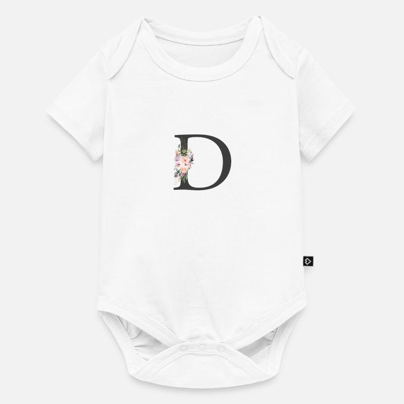 Buchstabe D, Monogramm, Blumen - Baby Premium Kurzarmbody - Weiß
