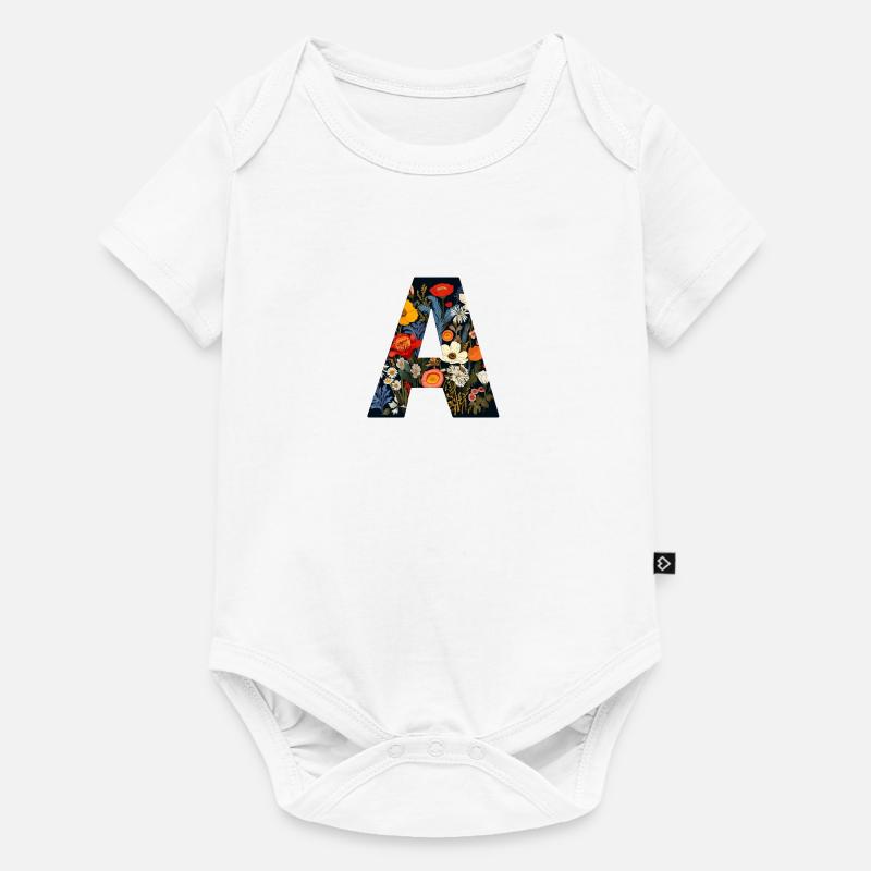 Buchstabe A, Monogramm, Blumenmuster - Baby Premium Kurzarmbody - Weiß