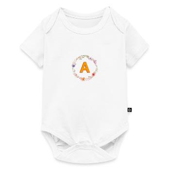 A Monogramm , bunter Blumenkranz - Baby Premium Kurzarmbody - Weiß - Vorne