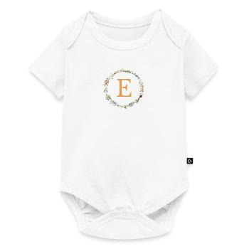 E Monogramm, Blumenkranz-Wildblumen - Baby Premium Kurzarmbody - Weiß - Vorne