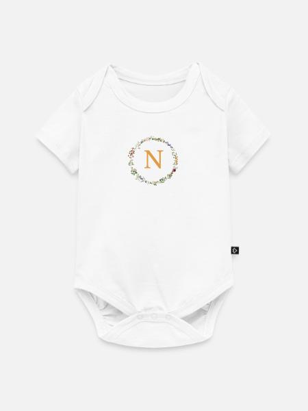 N Monogramm, Blumenkranz-Wildblumen - Baby Premium Kurzarmbody - Weiß