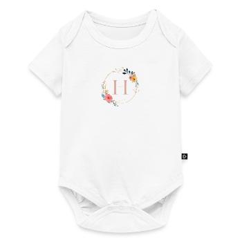 H Monogram Floral, Floral Wreath, Personalizable - Baby Premium short-sleeve bodysuit - white - Front