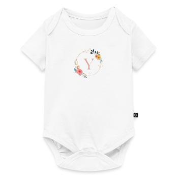 Y Monogram Floral, Floral Wreath, Personalizable - Baby Premium short-sleeve bodysuit - white - Front