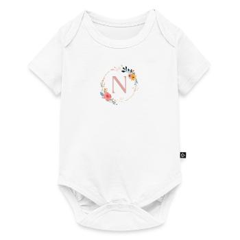 N Monogram Floral, Floral Wreath, Personalizable - Baby Premium short-sleeve bodysuit - white - Front