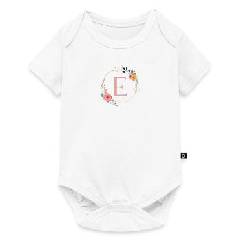E Monogramm Floral, Blumenkranz, personalisierbar - Baby Premium Kurzarmbody - Weiß - Vorne