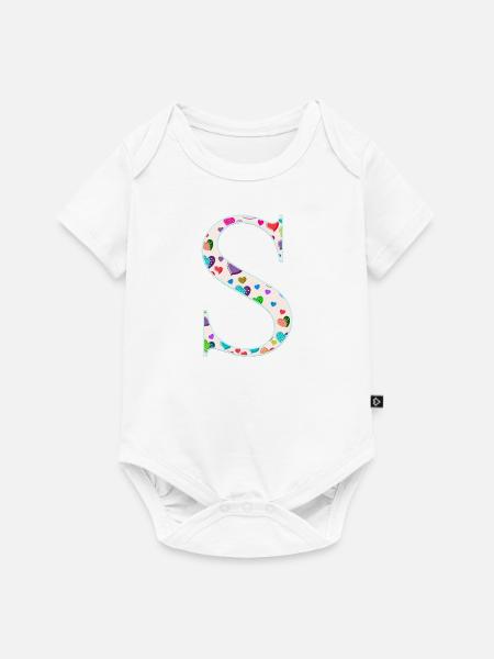 Personalisierbar Monogramm S Herzmuster - Baby Premium Kurzarmbody - Weiß