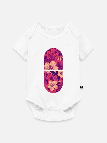 Neon Hibiskus Tropenflora - Baby Premium Kurzarmbody - Weiß