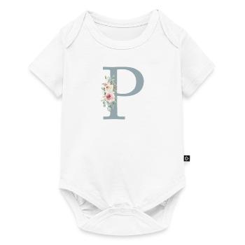 P| Monogramme | Eucalyptus Pastel Fleur Bleu - Body à manches courtes Premium Bébé - blanc - Devant