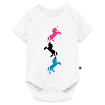 3 Einhörner Turm Muster - Baby Premium Kurzarmbody - Weiß - Vorne