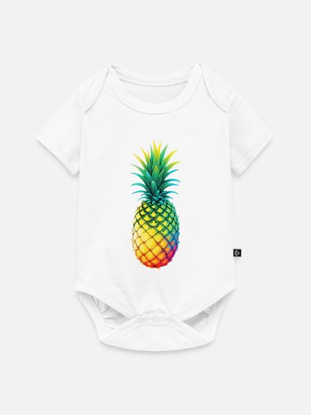 Regenbogen-Ananas Illustration - Baby Premium Kurzarmbody - Weiß