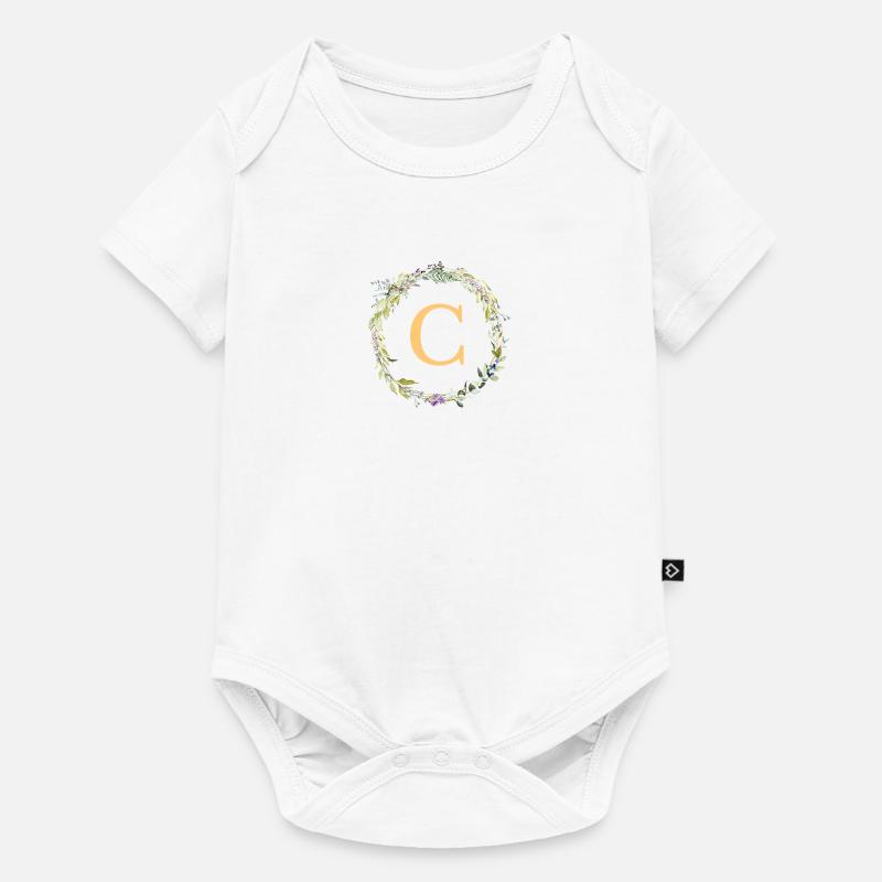 C Monogramm Eukalyptus-Kranz - Baby Premium Kurzarmbody - Weiß