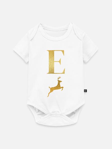 Buchstabe e goldener Hirsch - Geschenkidee - Baby Premium Kurzarmbody - Weiß