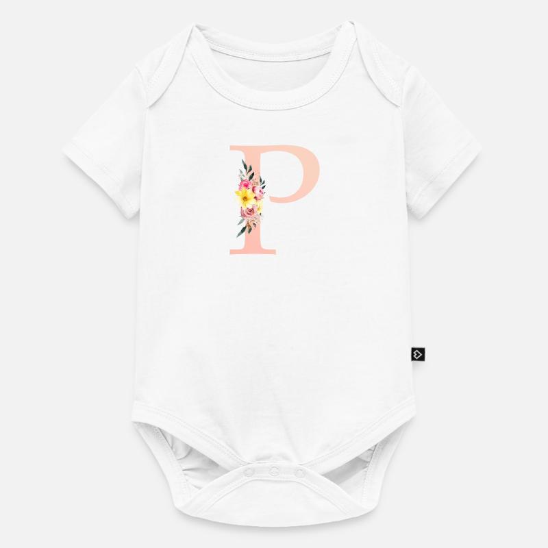 P Monogramme Floral - Body à manches courtes Premium Bébé - blanc