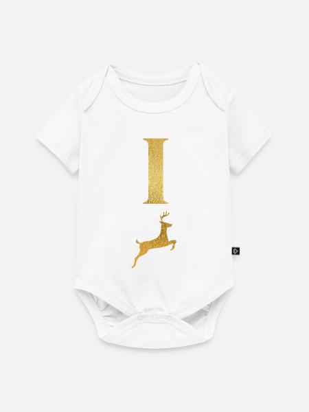 Buchstabe i goldener Hirsch - Geschenkidee - Baby Premium Kurzarmbody - Weiß